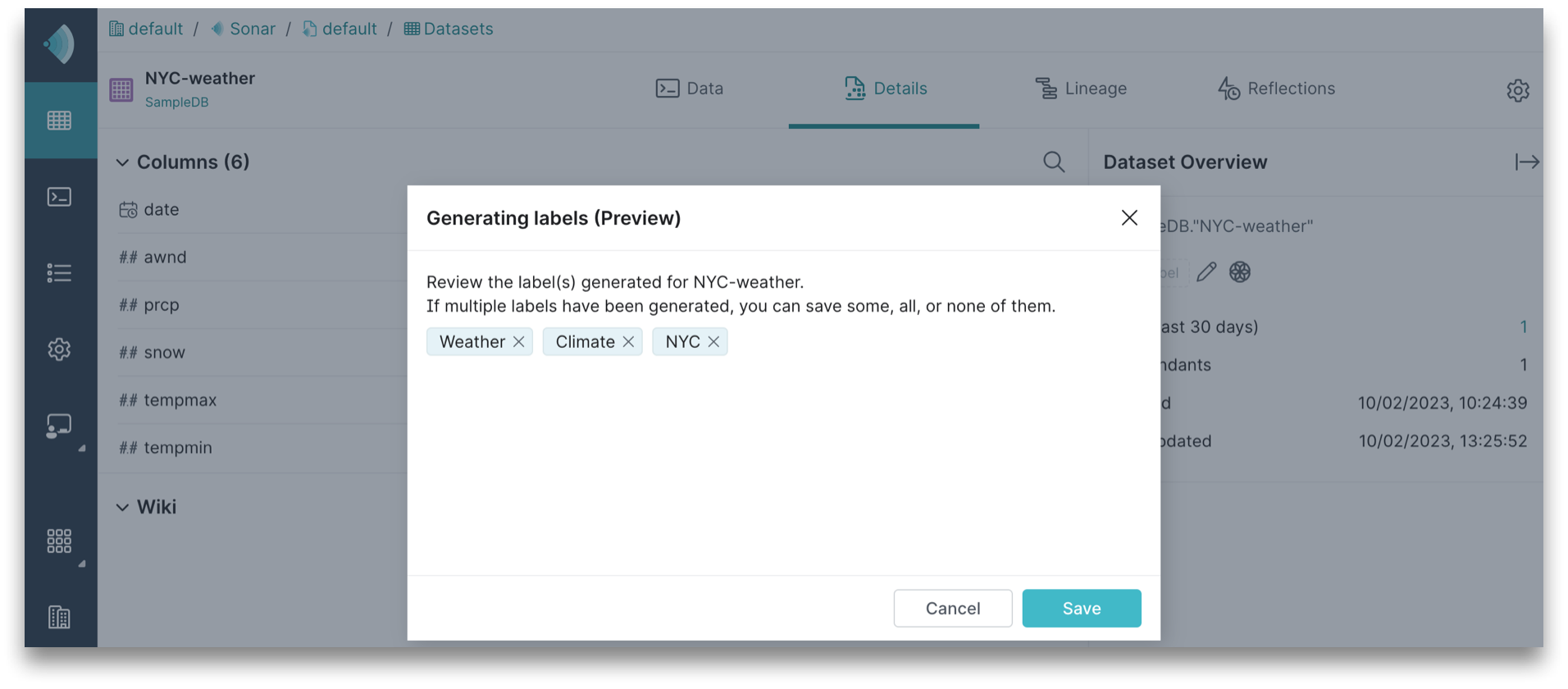 This screenshot is showing how to generate a label.