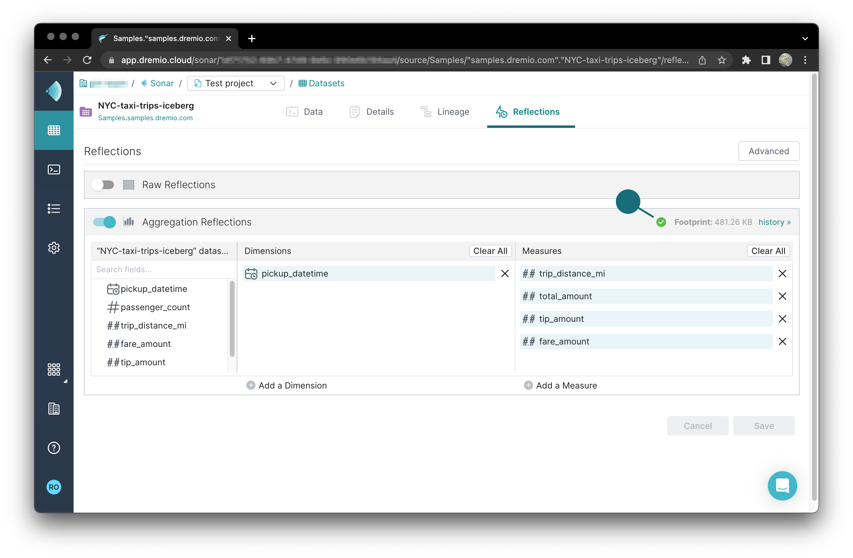 This is a screenshot showing the Reflections editor after the Reflection is created.
