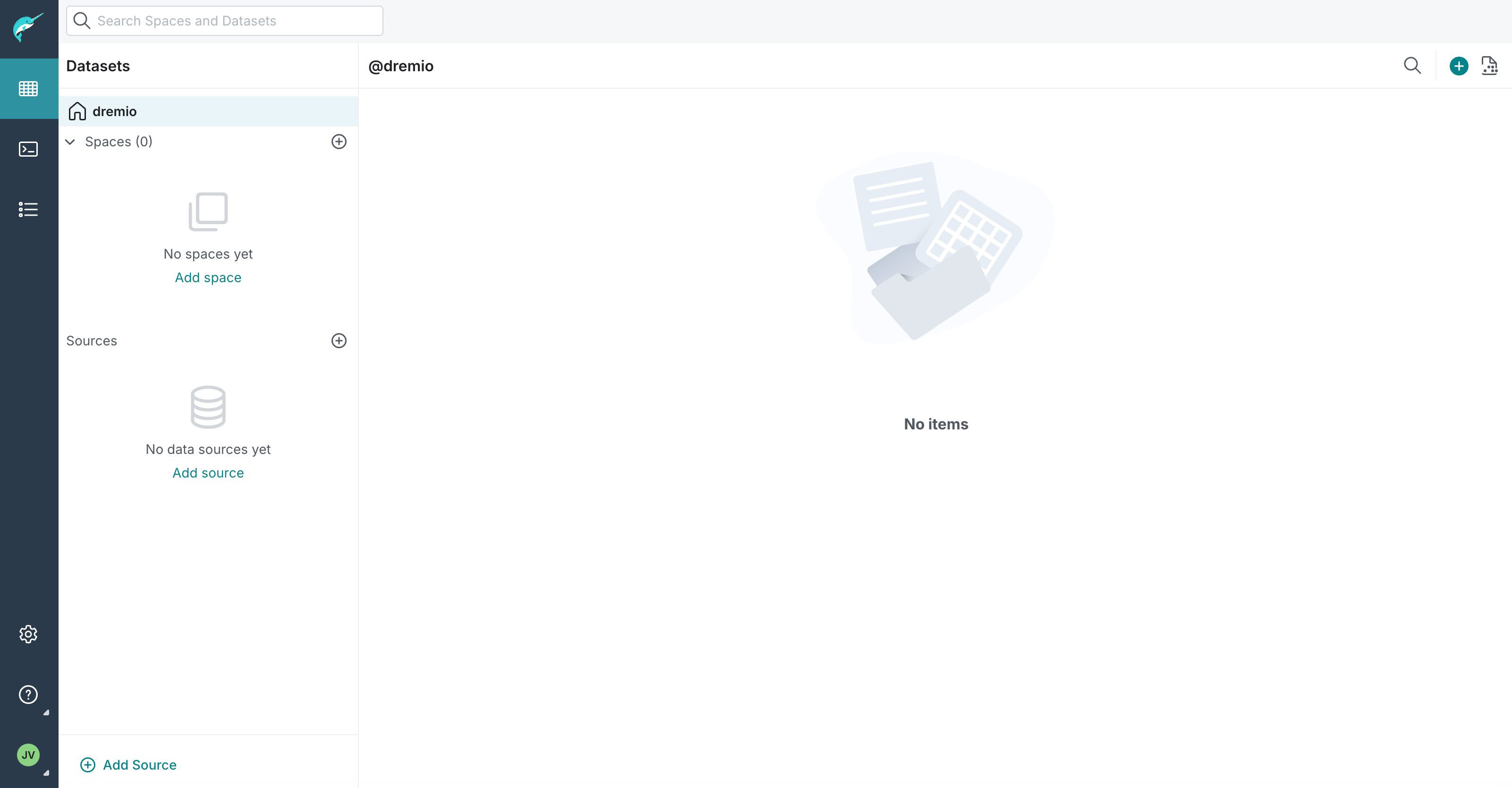 Dremio console landing page.