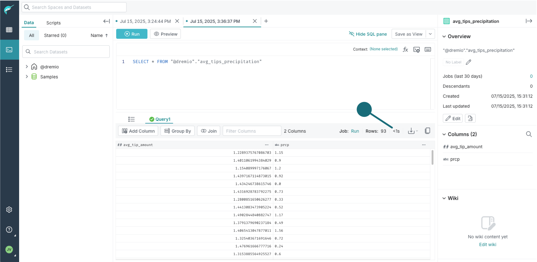 The query with a highlight in the execution time after the acceleration.