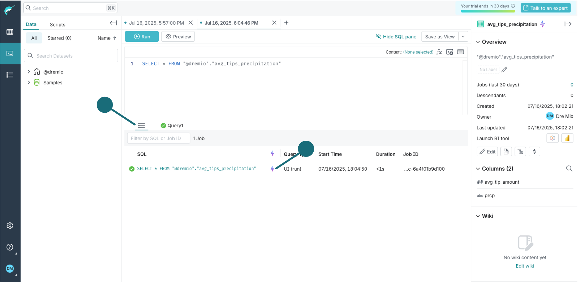 The details of a query showing it was accelerated with a Reflection.