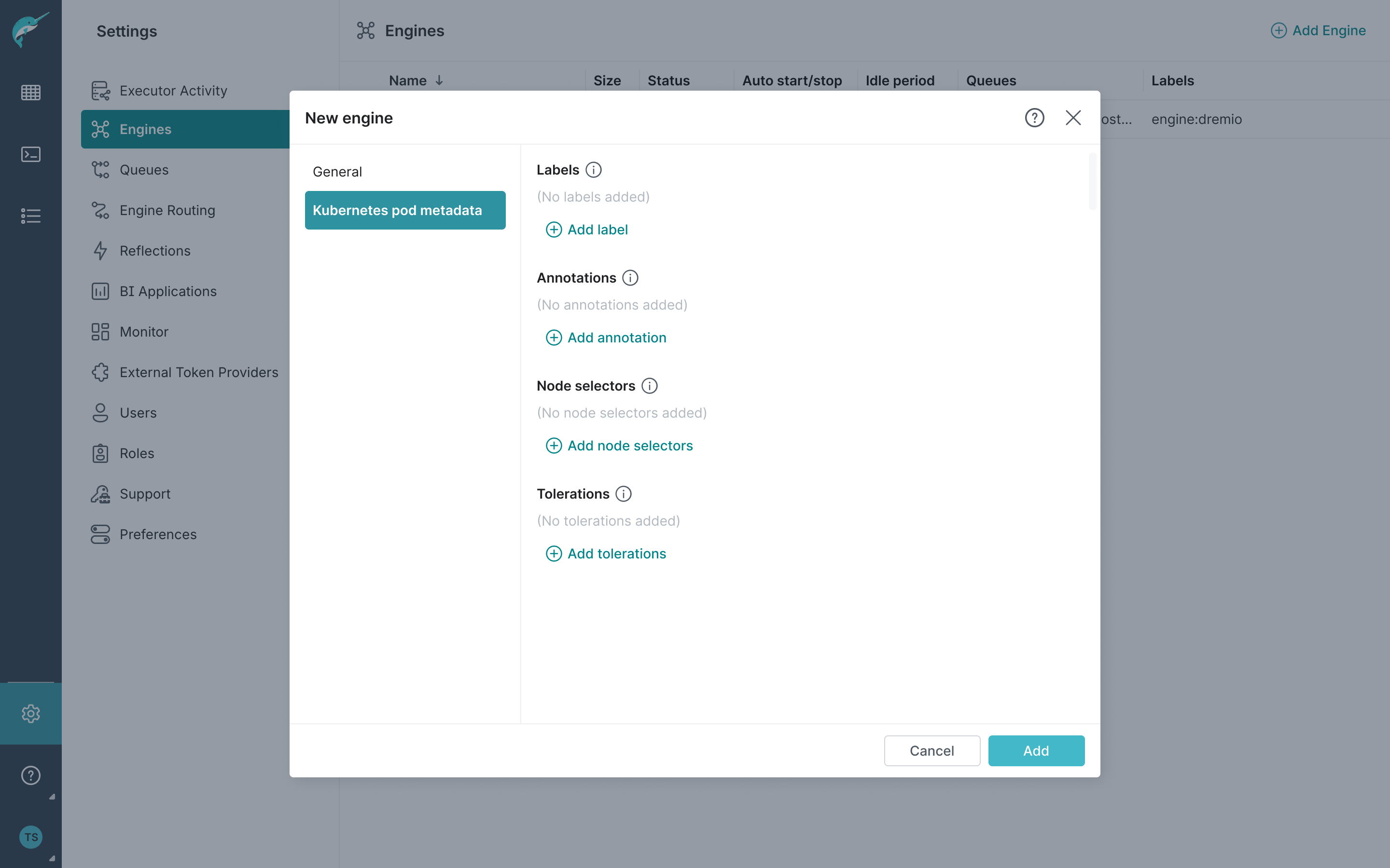 The metadata to add an engine.